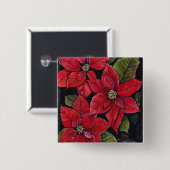 Lebhafte Poinsettia in Wasserfarbe Button (Vorne & Hinten)