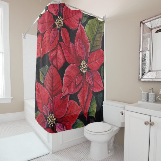 Lebhafte Poinsettia in Wasserfarbe Duschvorhang (Beispiel)