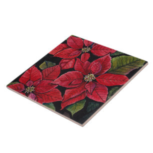 Lebhafte Poinsettia in Wasserfarbe Fliese