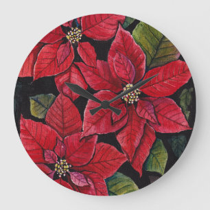 Lebhafte Poinsettia in Wasserfarbe Große Wanduhr
