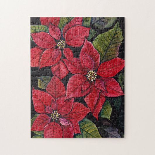 Lebhafte Poinsettia in Wasserfarbe Puzzle (Vertikal)