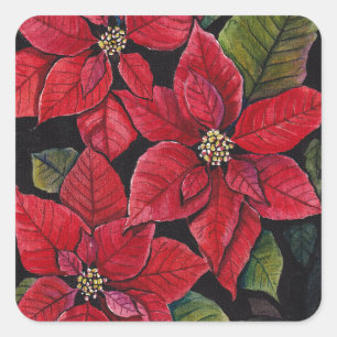 Lebhafte Poinsettia in Wasserfarbe Quadratischer Aufkleber