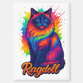 Lebhafte Pop-Art Ragdoll Cat - farbenfrohe Neon St Magnet (Vorderseite)