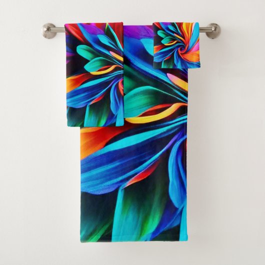 Lebhafte Rainbow-Blume Abstrakt Badhandtuch Set (Insitu)