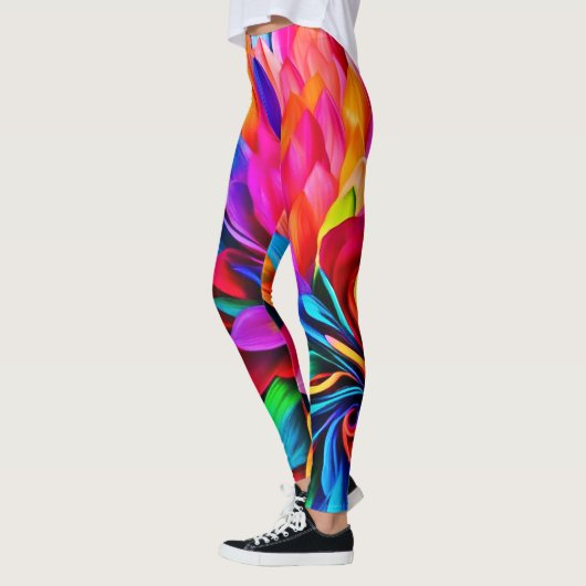 Lebhafte Rainbow-Blume Abstrakt Leggings (Links)