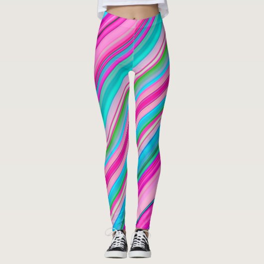 Lebhafte Rainbow-Farben Streifen Muster-21056 Leggings (Vorderseite)