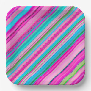 Lebhafte Rainbow-Farben Streifen Muster-21056 Pappteller