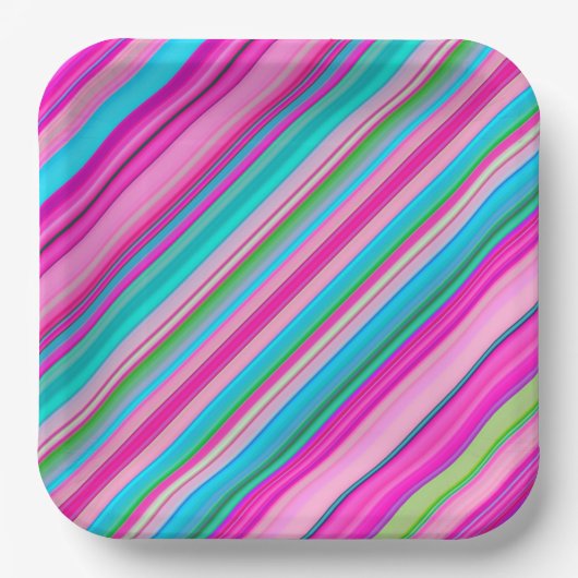 Lebhafte Rainbow-Farben Streifen Muster-21056 Pappteller (Vorderseite)