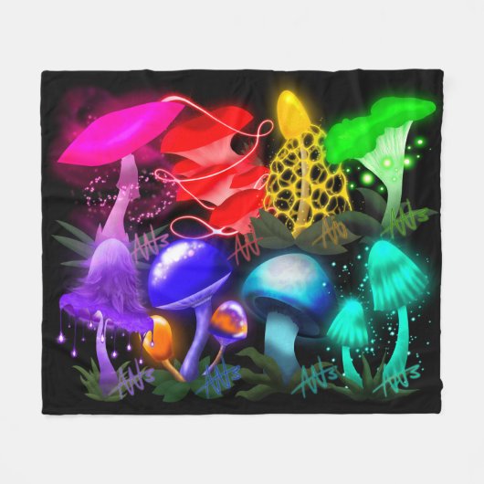 Lebhafte Rainbow-Glühende Pilze Fleecedecke (Vorderseite (Horizontal))