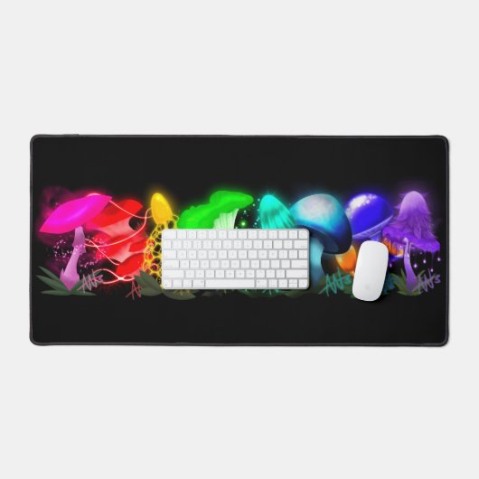 Lebhafte Rainbow-Glühende Pilze Schreibtischunterlage (Tastatur & Maus)