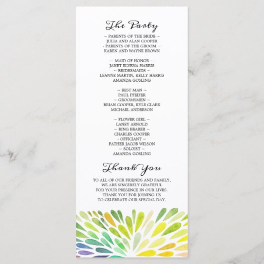 Lebhafte Rainbow-Hochzeit Programm (Rückseite)