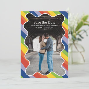 Lebhafte Rainbow Squiggle Frame Modern Wedding Save The Date