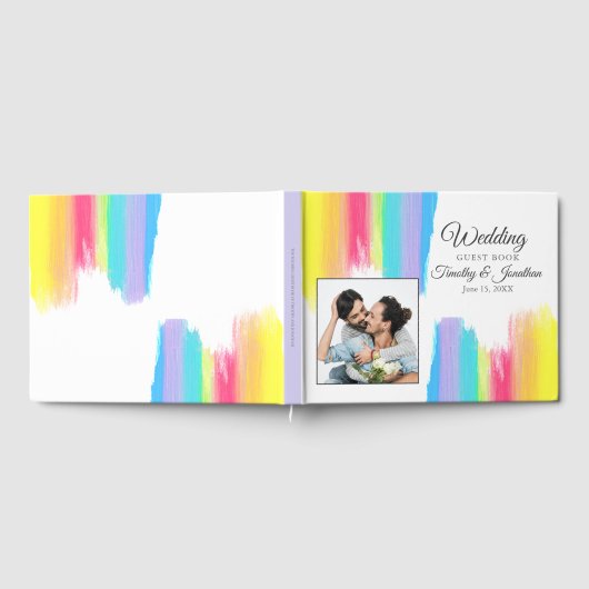 Lebhafte Rainbow Watercolor Couple Foto Wedding Gästebuch (Voll)