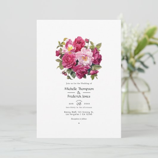 Lebhafte Raspberry Floral Wedding Einladung (Stehend Vorderseite)