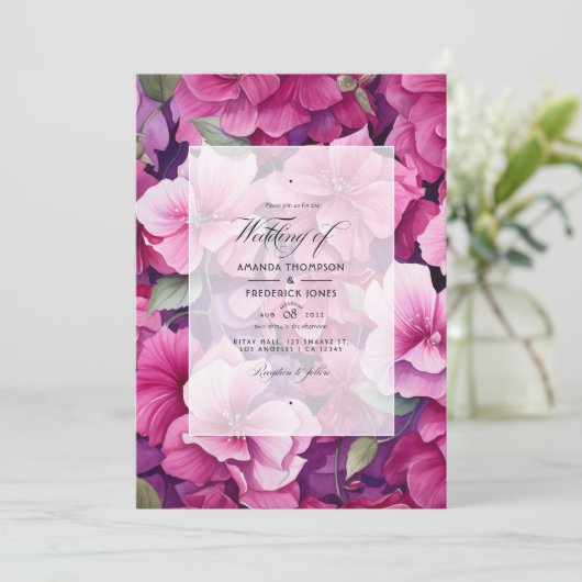 Lebhafte Raspberry Floral Wedding Einladung (Stehend Vorderseite)