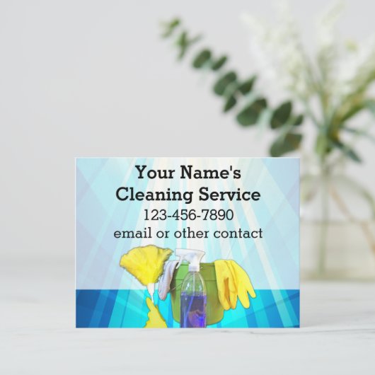 Lebhafte Rays Custom Cleaning Service Business Postkarte (Stehend Vorderseite)