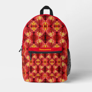 Lebhafte Red Dahlia Blume Abstrakt Personalisiert Bedruckter Rucksack