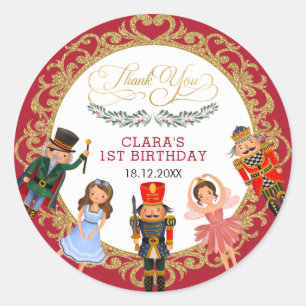 Lebhafte Red Gold Nutcracker Urlaub Geburtstagsgun Runder Aufkleber