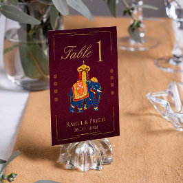 Lebhafte Red Gold Traditionelle indische Hochzeits Tischnummer