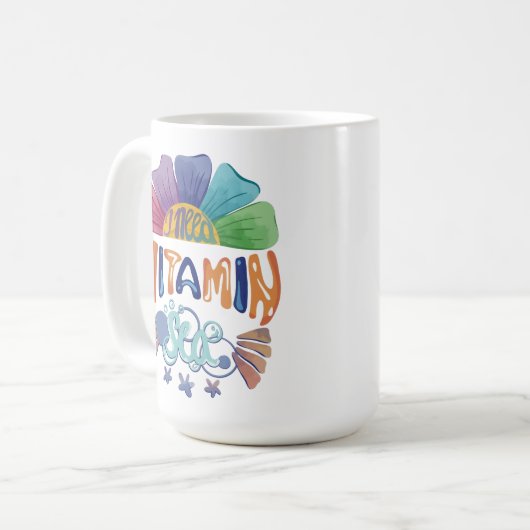 Lebhafte Regenbogenhandschrift: Ich brauche Vitami Kaffeetasse (Vorderseite Links)