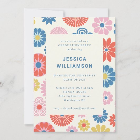 Lebhafte Retro-farbenfrohe Graduierungsparty Einladung (Vorderseite)