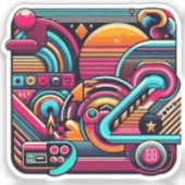 "Lebhafte Retro Neon Geometric" Aufkleber (Vorderseite)
