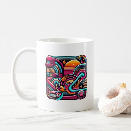 "Lebhafte Retro Neon Geometric" Kaffeetasse (Mit Donut)