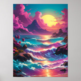 Lebhafte Retro-Waves, kühne Explosion farbenfroher Poster