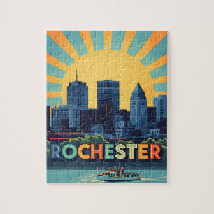 Lebhafte Rochester-Skyline bei Sonnenuntergang Puzzle