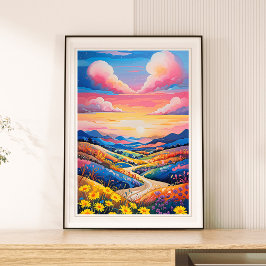 Lebhafte Rolling Hills Sonnenblumen Malerei Poster