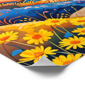 Lebhafte Rolling Hills Sonnenblumen Malerei Poster (Ecke)