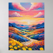 Lebhafte Rolling Hills Sonnenblumen Malerei Poster (Vorne)
