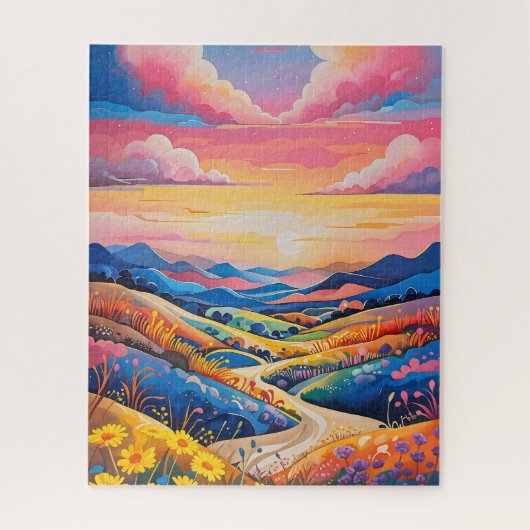 Lebhafte Rolling Hills Sonnenblumen Malerei Puzzle (Vertikal)