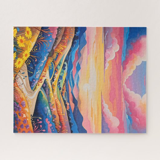 Lebhafte Rolling Hills Sonnenblumen Malerei Puzzle (Horizontal)