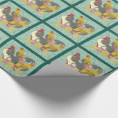 Lebhafte Rooster-Parade: farbenfrohe Hühner Geschenkpapier (Ecke)