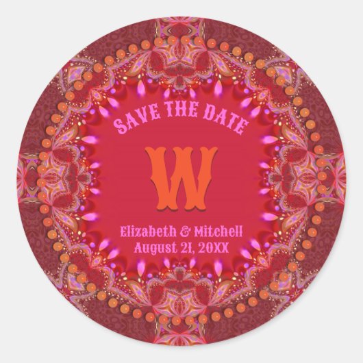 Lebhafte rosa Bohemische Batik Save the Date Inspi Runder Aufkleber (Vorderseite)