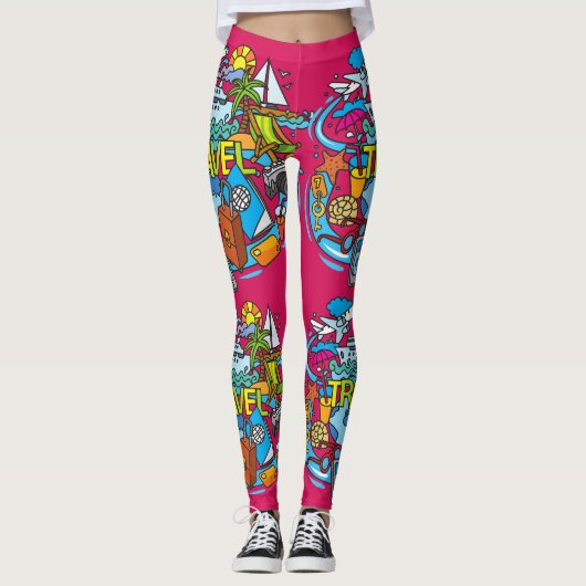 Lebhafte rosa Cartoon-Kunst für Reisende Leggings (Vorderseite)