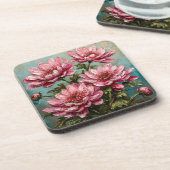 Lebhafte rosa Chrysanthemum-Blume Getränkeuntersetzer (Linke Seite)