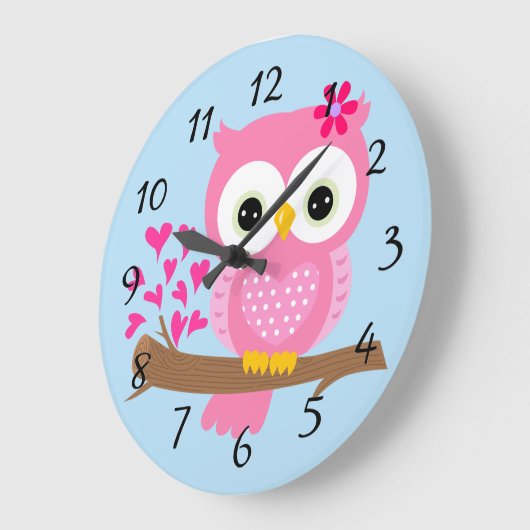 Lebhafte rosa Eule Große Wanduhr (Winkel)