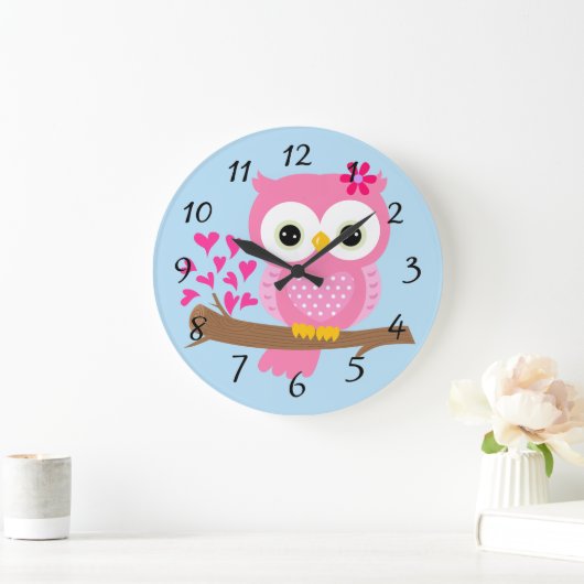 Lebhafte rosa Eule Große Wanduhr (Zuhause)