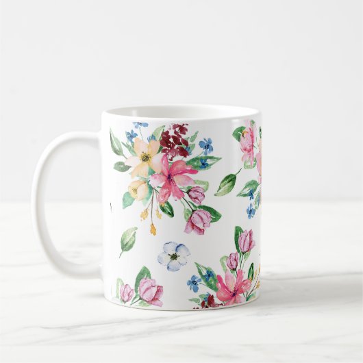 Lebhafte rosa grüne Blumenblätter drucken Kaffeetasse (Links)