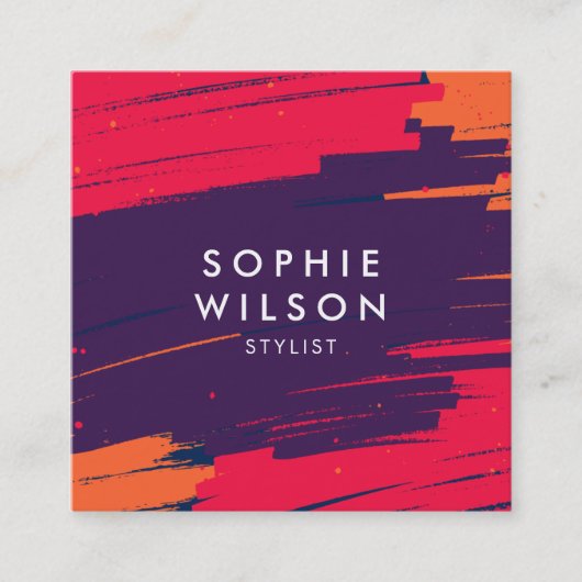 Lebhafte, rosa Lila Orange Moderne fette Schlaganf Quadratische Visitenkarte (Vorderseite)