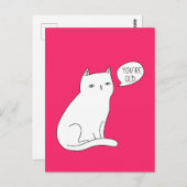 Lebhafte rosa lustige Katze "Du bist alt" Geburtst Postkarte (Vorne/Hinten)