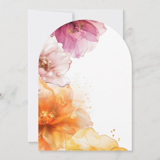 Lebhafte Rosa Orangefarbene Hochzeit der Blumenzun Einladung (Rückseite)