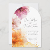 Lebhafte Rosa Orangefarbene Hochzeit der Blumenzun Einladung (Vorderseite)