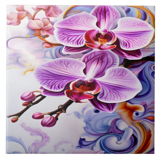 Lebhafte rosa Orchideen im künstlerischen Hintergr Fliese (Vorderseite)