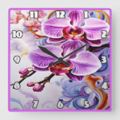 Lebhafte rosa Orchideen im künstlerischen Hintergr Quadratische Wanduhr (Vorderseite)