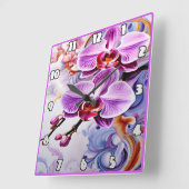 Lebhafte rosa Orchideen im künstlerischen Hintergr Quadratische Wanduhr (Winkel)
