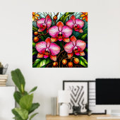 Lebhafte rosa Orchideen in festem Glas Poster (Heimbüro)