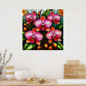 Lebhafte rosa Orchideen in festem Glas Poster (Küche)